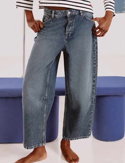 Jeans barrel 7/8&egrave;me taille standard denim used femme