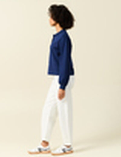 Sweat manches longues col polo bleu foncé femme