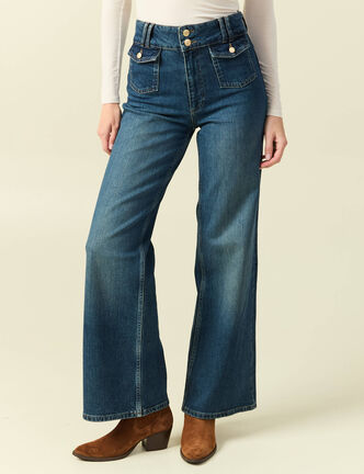 Jeans bootcut taille haute bleu femme