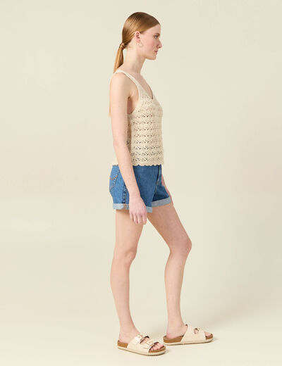 Débardeur tricot ajouré creme femme