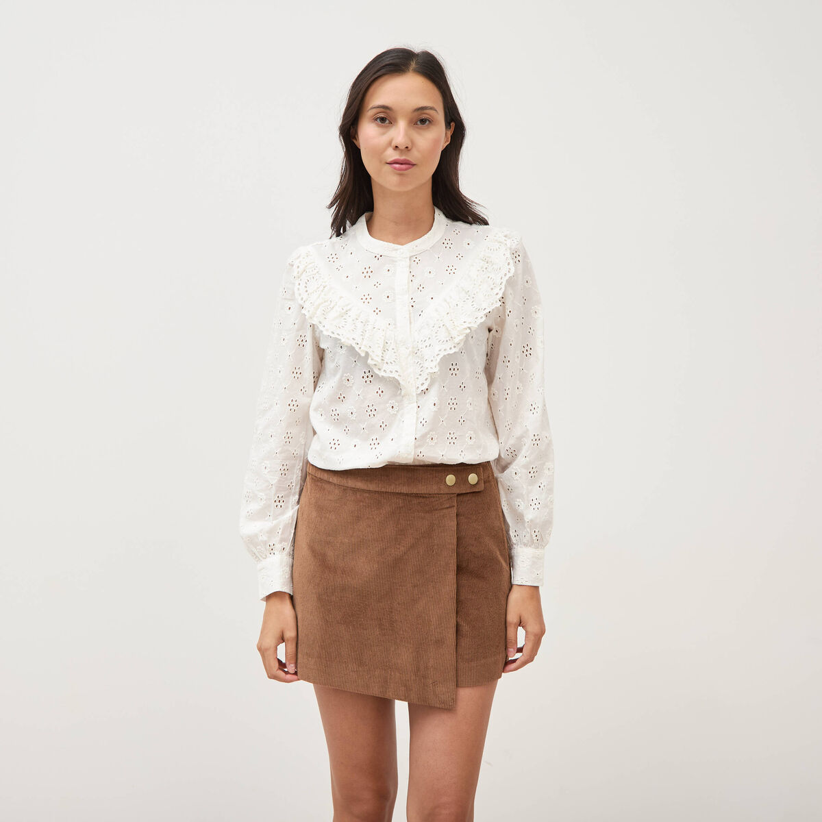 Jupe taille haute en velours vieux rose femme