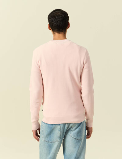 Pull fin col rond manches longues rose poudr&eacute;e homme