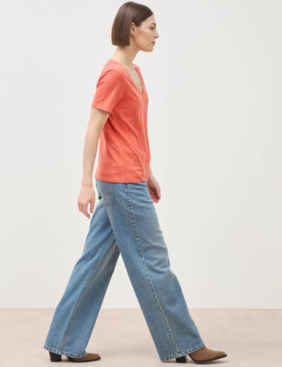 T-shirt manches courtes rouge fonc&eacute; femme