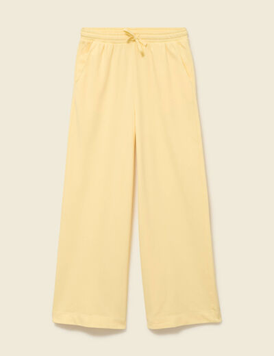 Pantalon large taille haute fluide jaune pastel femme