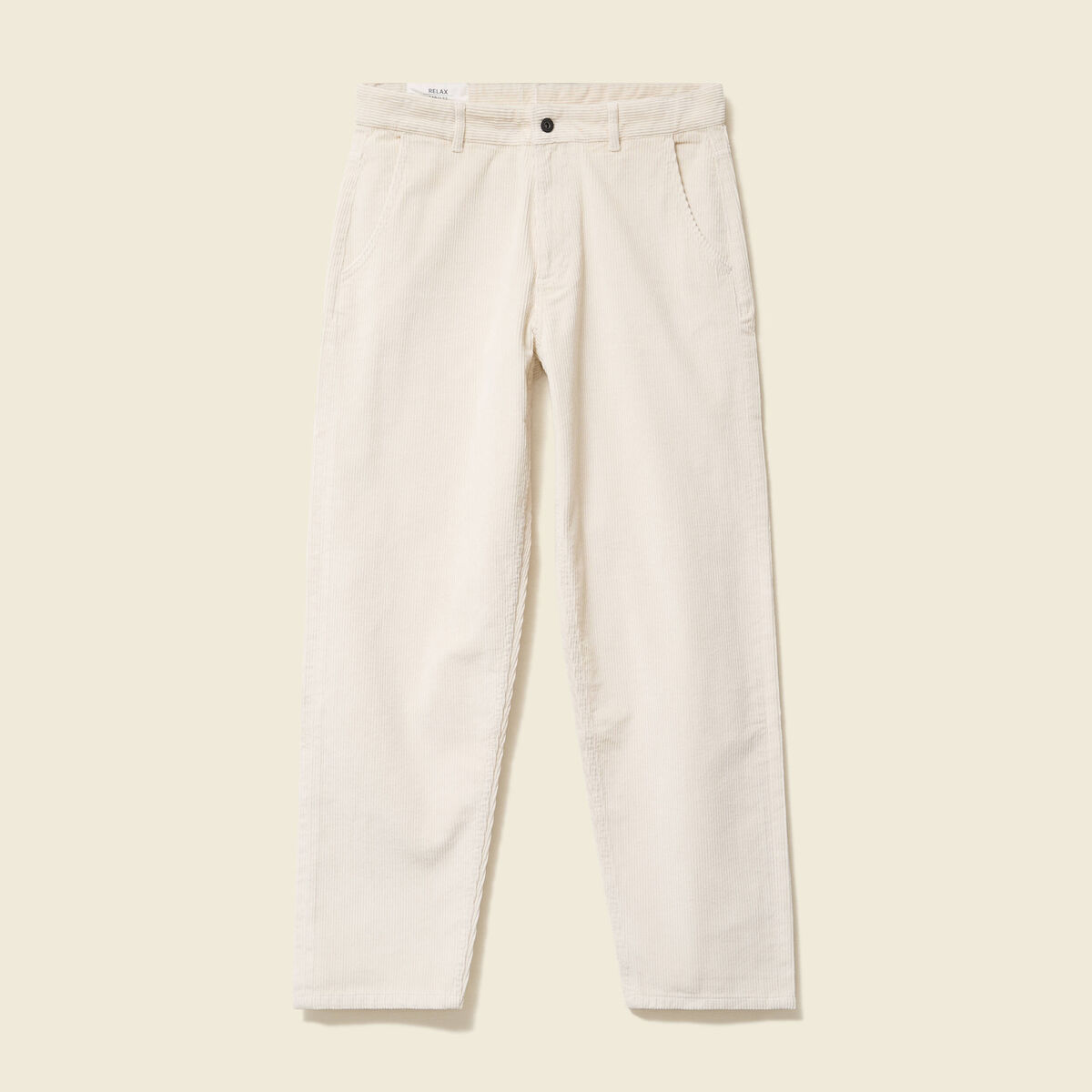 Pantalon droit en velours longueur 32 ecru homme