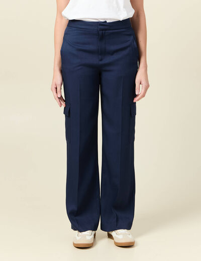 Pantalon cargo straight bleu marine femme