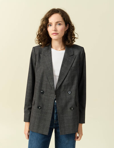 Veste oversize manches longues doublée gris foncé femme
