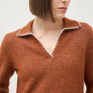 Pull droit col polo manches longues marron cognac femme