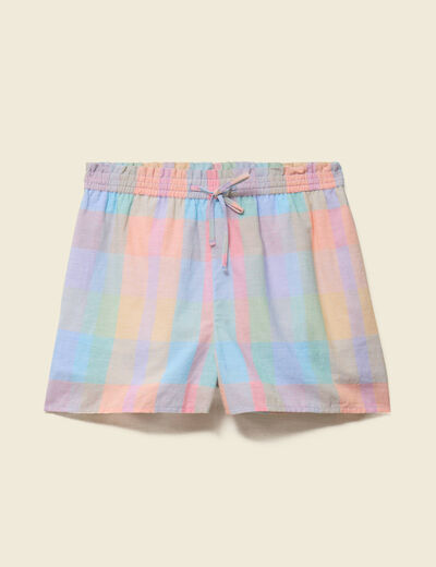 Short &agrave; carreaux en coton doubl&eacute; multicolore femme