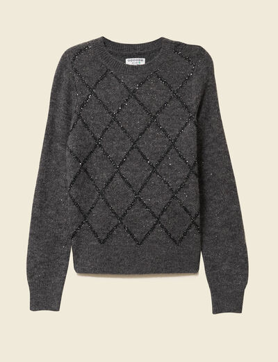 Pull manches longues &agrave; sequins gris fonc&eacute; femme