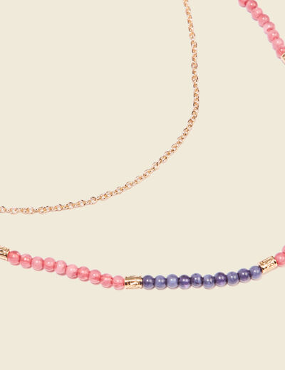 Collier 2 rangs avec perles rose saumon femme