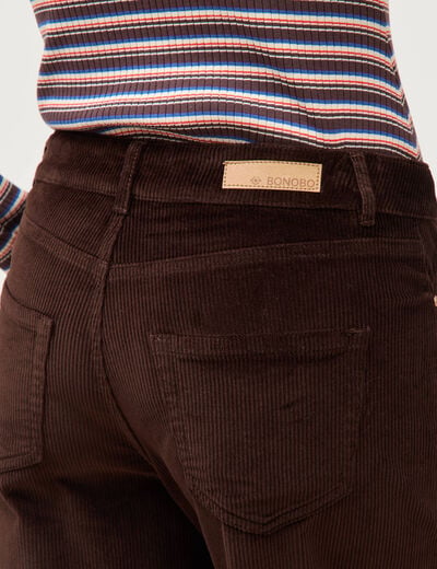 Pantalon taille haute velours resserr&eacute; marron femme