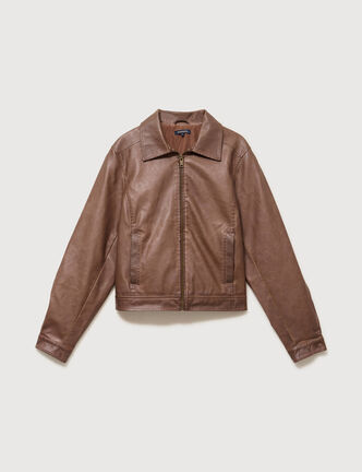 Blouson manches longues similicuir marron femme