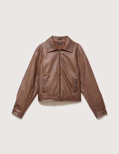 Blouson manches longues similicuir marron femme