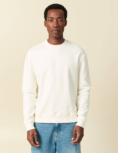 Sweat manches longues col rond ecru homme