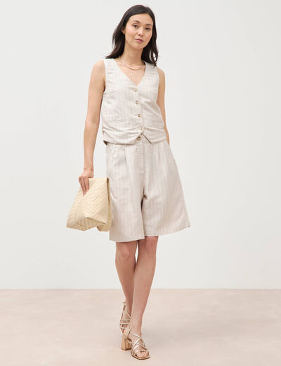 Short taille haute beige femme