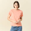 T-shirt cintr&eacute; col rond manches courtes rose corail femme