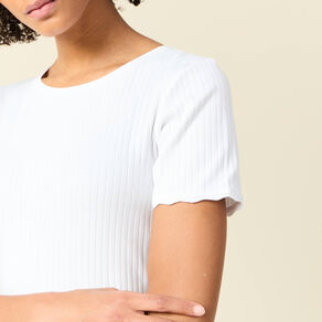 T-shirt manches courtes côtelé blanc femme