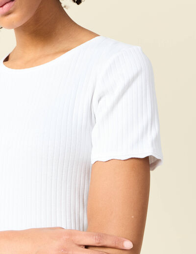 T-shirt manches courtes côtelé blanc femme