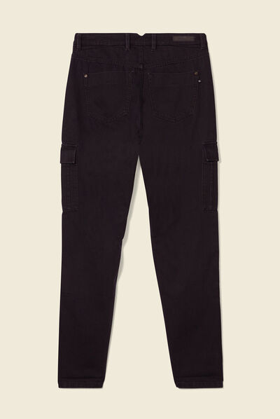 Jeans cargo taille haute denim noir femme