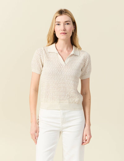 Pull manches courtes creme femme