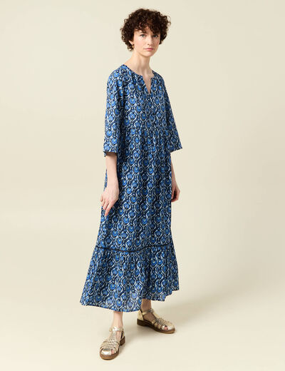 Robe longue droite bleu femme