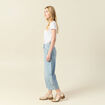 Jeans slouchy brodé 7/8ème denim bleach femme