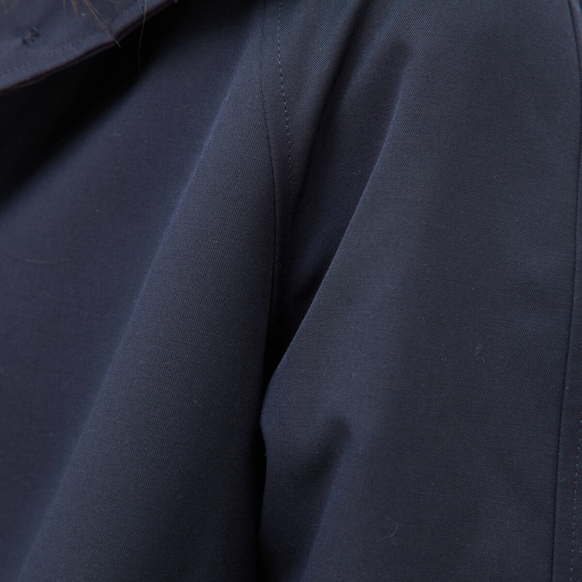 Trench droit court col montant bleu fonc&eacute; femme