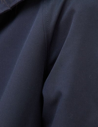 Trench droit court col montant bleu fonc&eacute; femme
