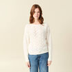 Pull ajour&eacute; col bateau manches longues ecru femme