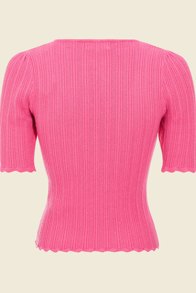 Pull à manches courtes rose fushia femme