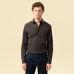 Chemise cintr&eacute;e en coton manches longues gris fonc&eacute; homme