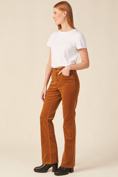 Pantalon bootcut velours marron femme