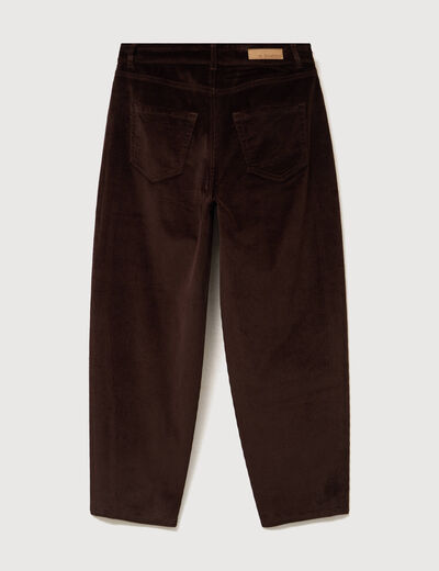 Pantalon barrel taille haute velours marron femme