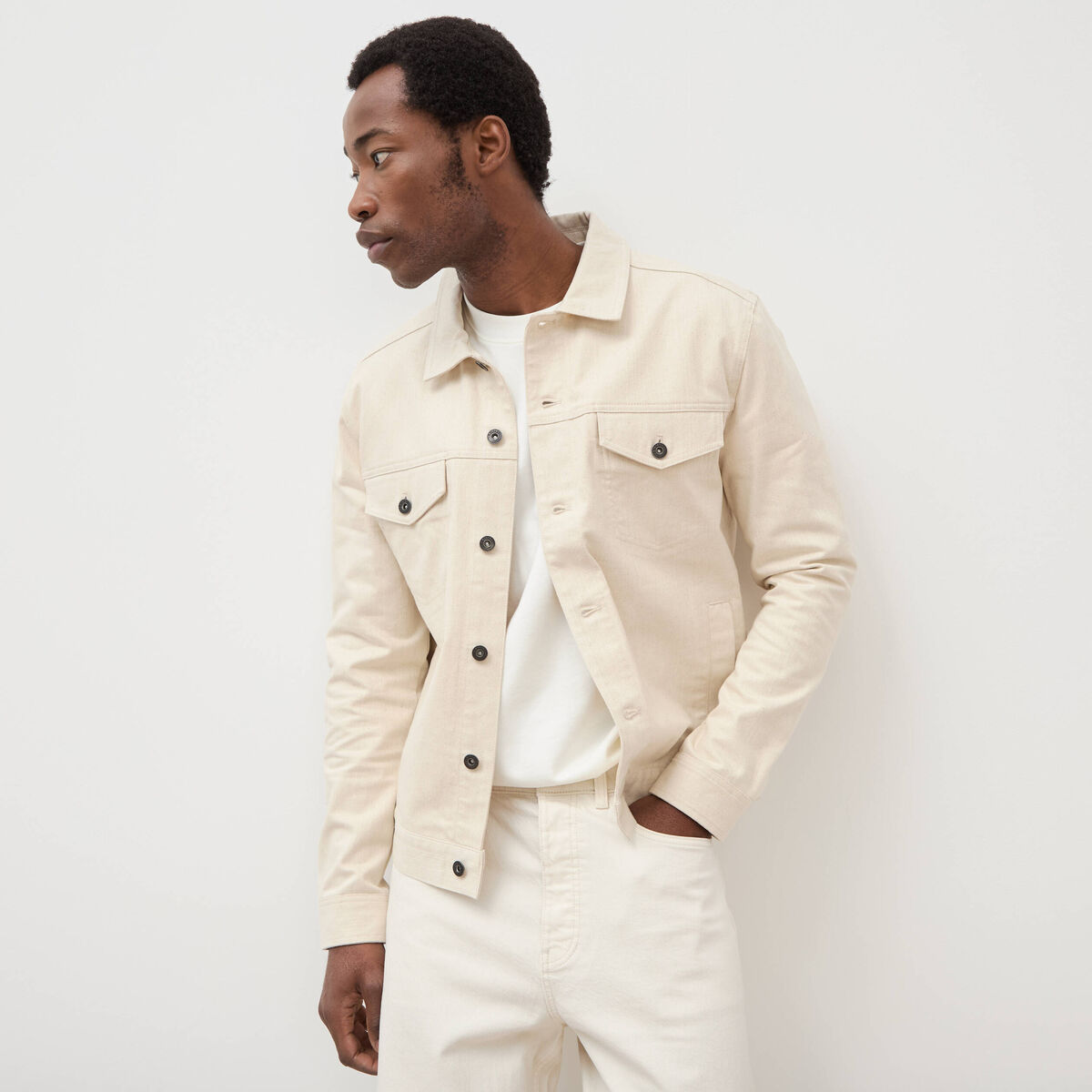 Veste manches longues col classique ecru homme