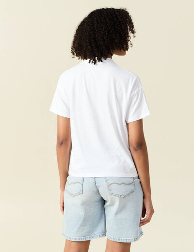 T-shirt manches courtes brodé blanc femme
