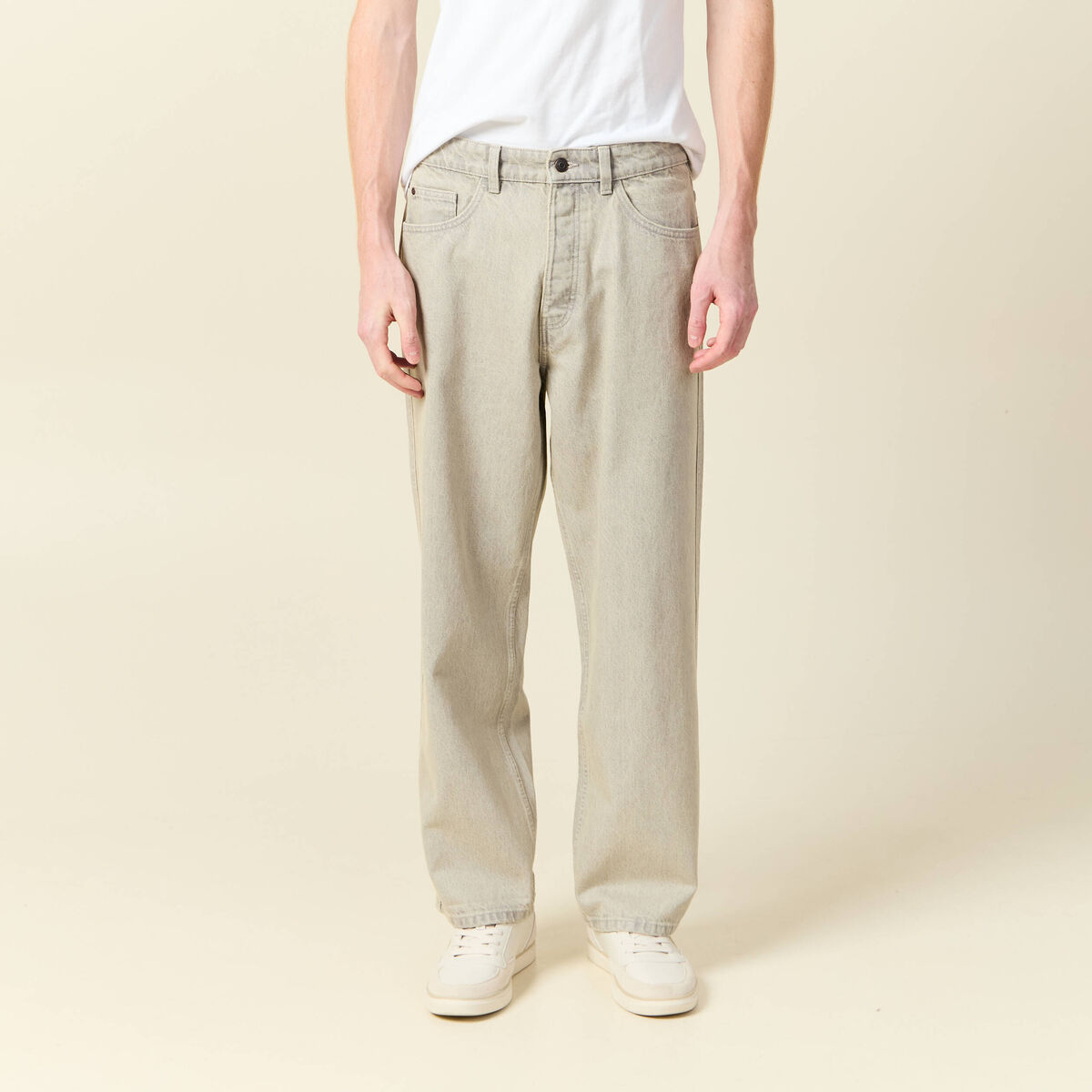 Jeans large 5 poches denim beige homme