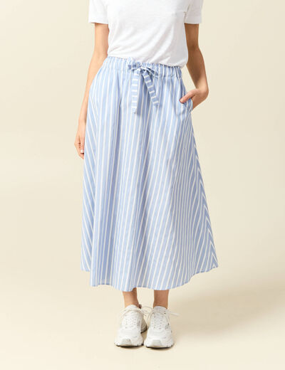 Jupe longue évasée en coton bleu ciel femme