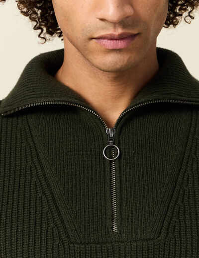Pull col camionneur vert kaki homme