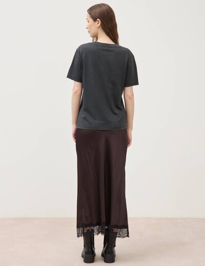 T-shirt droit col rond manches courtes noir femme