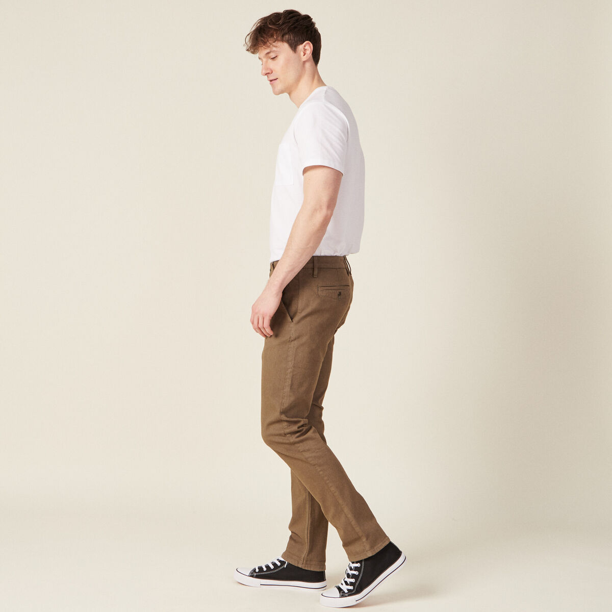 Pantalon chino slim taupe homme
