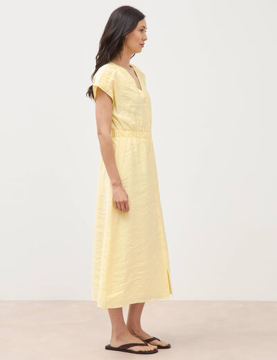 Robe fluide col v manches courtes jaune clair femme