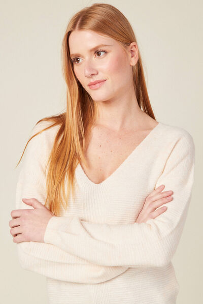 Pull manches longues ecru femme