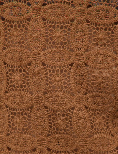 T-shirt manches longues en dentelle marron femme