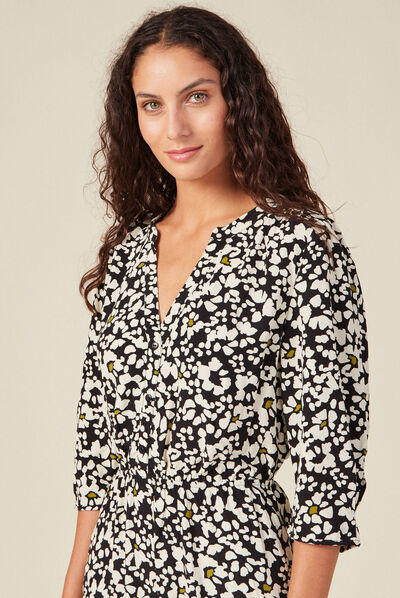 Robe longue évasée volantée noir femme