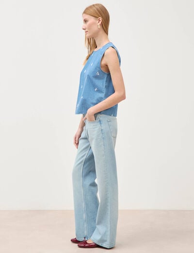 Top en jeans sans manches col rond bleu clair femme