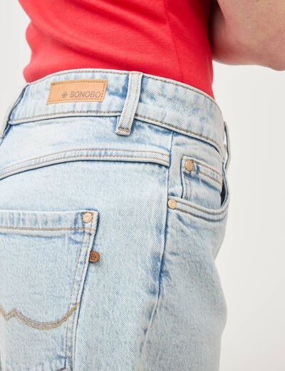 Bermuda jeans large taille haute denim snow bleach femme