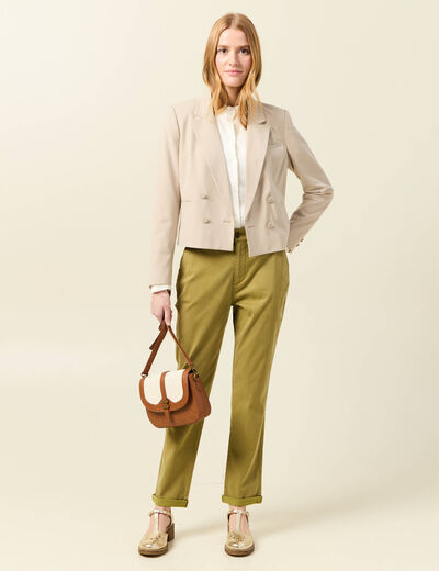 Pantalon chino cigarette vert olive femme