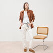 Jeans boyfriend ceintur&eacute; denim blanc femme