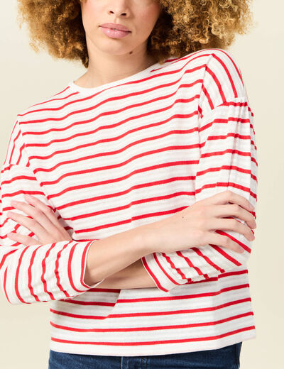 T-shirt manches 3/4 rouge femme